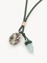 Collier Jemma en cuir et pierre semi préçieuse - Vert Garçonne Foncé
