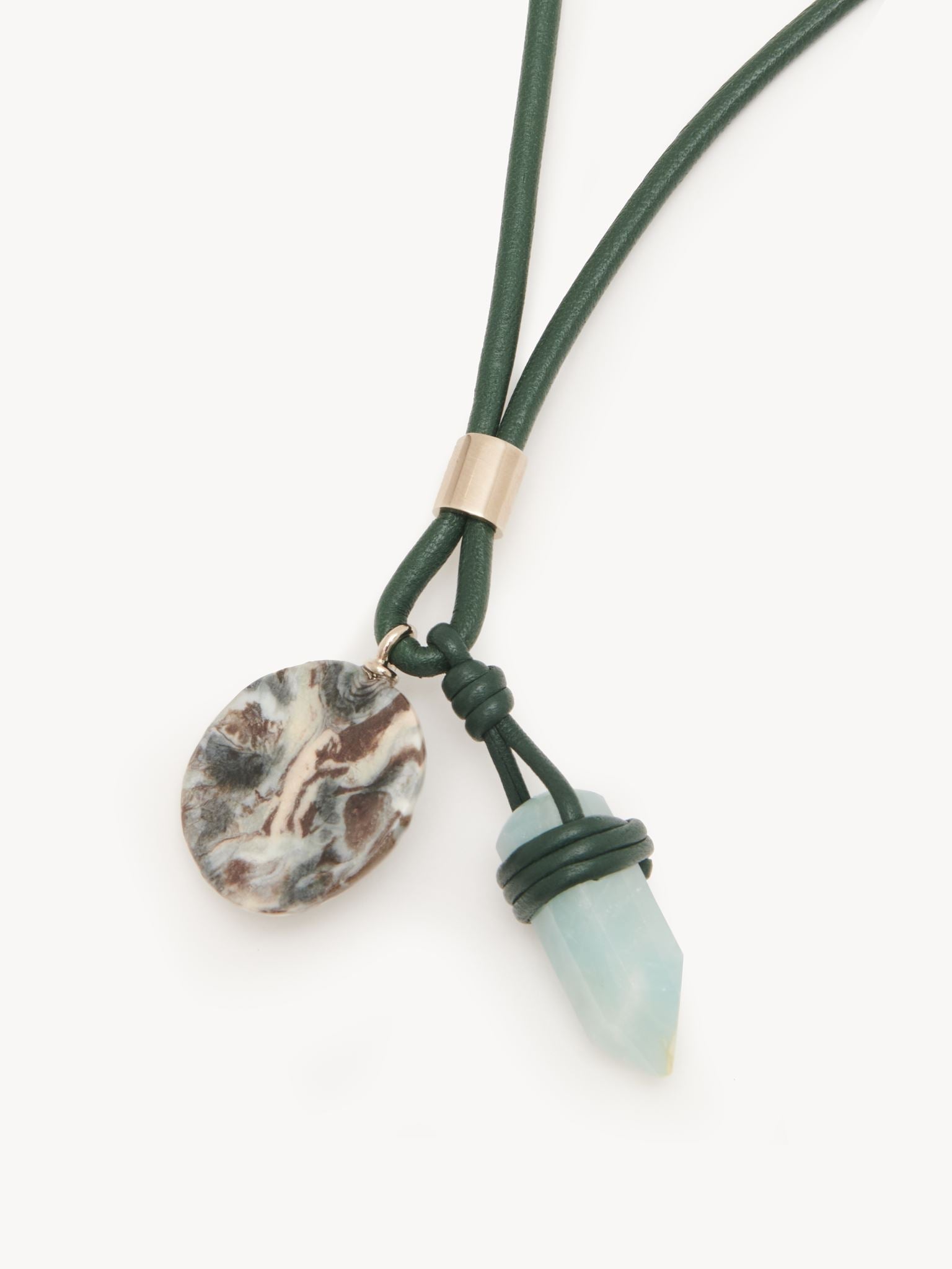 Collier Jemma en cuir et pierre semi préçieuse - Vert Garçonne Foncé