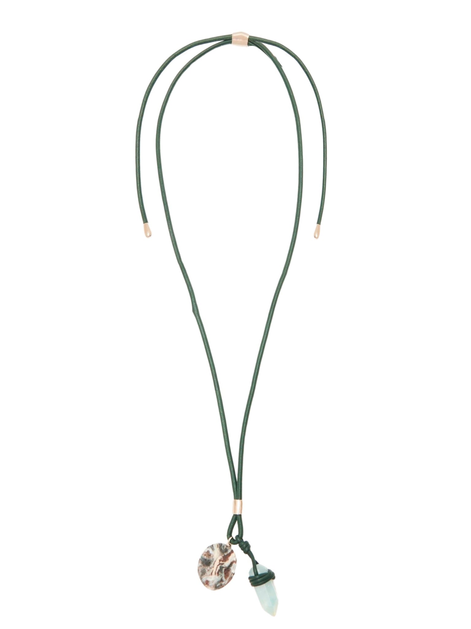Collier Jemma en cuir et pierre semi préçieuse - Vert Garçonne Foncé