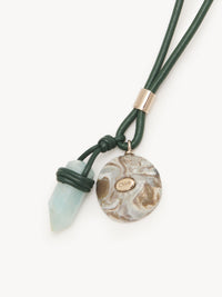 Collier Jemma en cuir et pierre semi préçieuse - Vert Garçonne Foncé