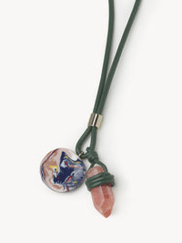 Collier Jemma en cuir et pierre semi préçieuse - Vert Rose