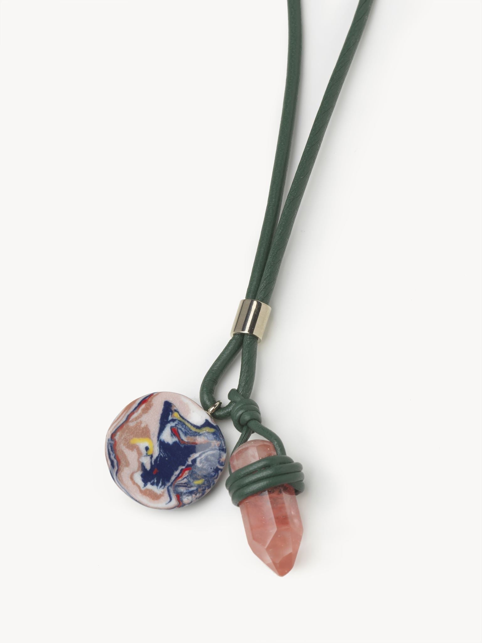 Collier Jemma en cuir et pierre semi préçieuse - Vert Rose
