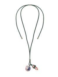 Collier Jemma en cuir et pierre semi préçieuse - Vert Rose