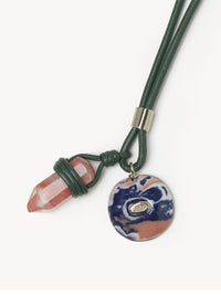 Collier Jemma en cuir et pierre semi préçieuse - Vert Rose