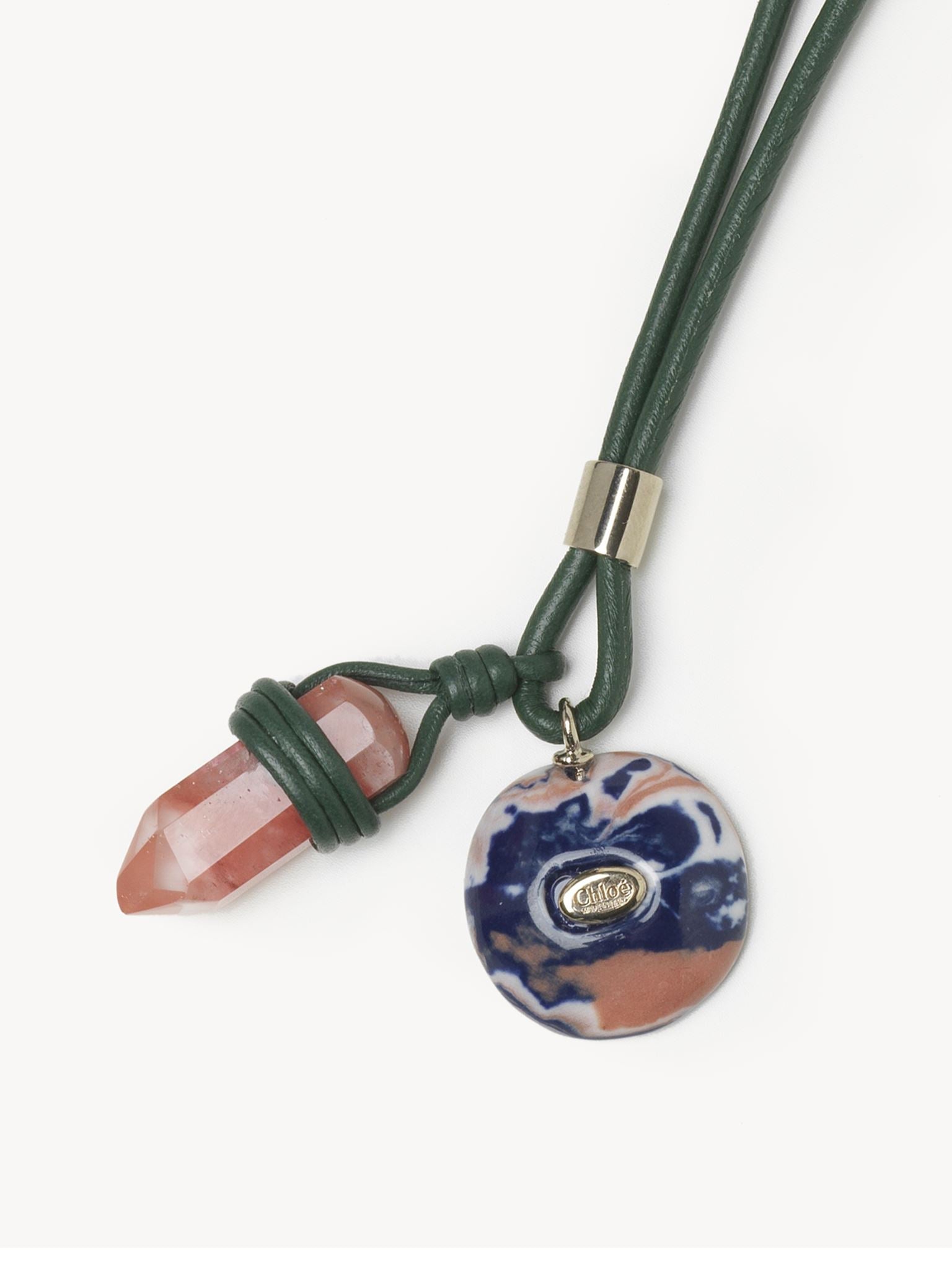 Collier Jemma en cuir et pierre semi préçieuse - Vert Rose