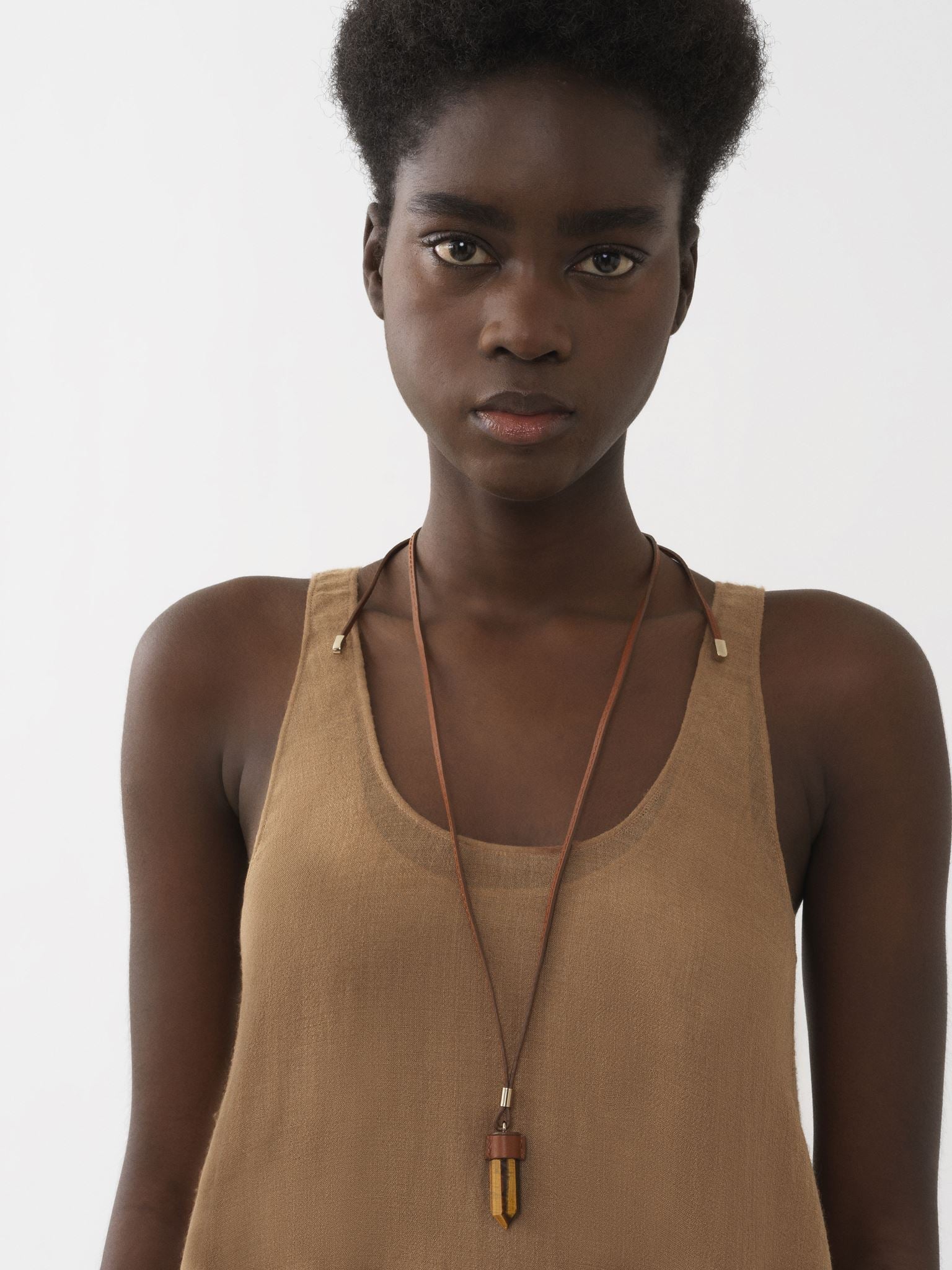Collier mini Jemma en cuir et pierre semi préçieuse - Dark Sepia Brown