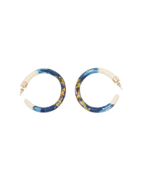 Boucles d’oreilles créoles en laiton - Blue & White