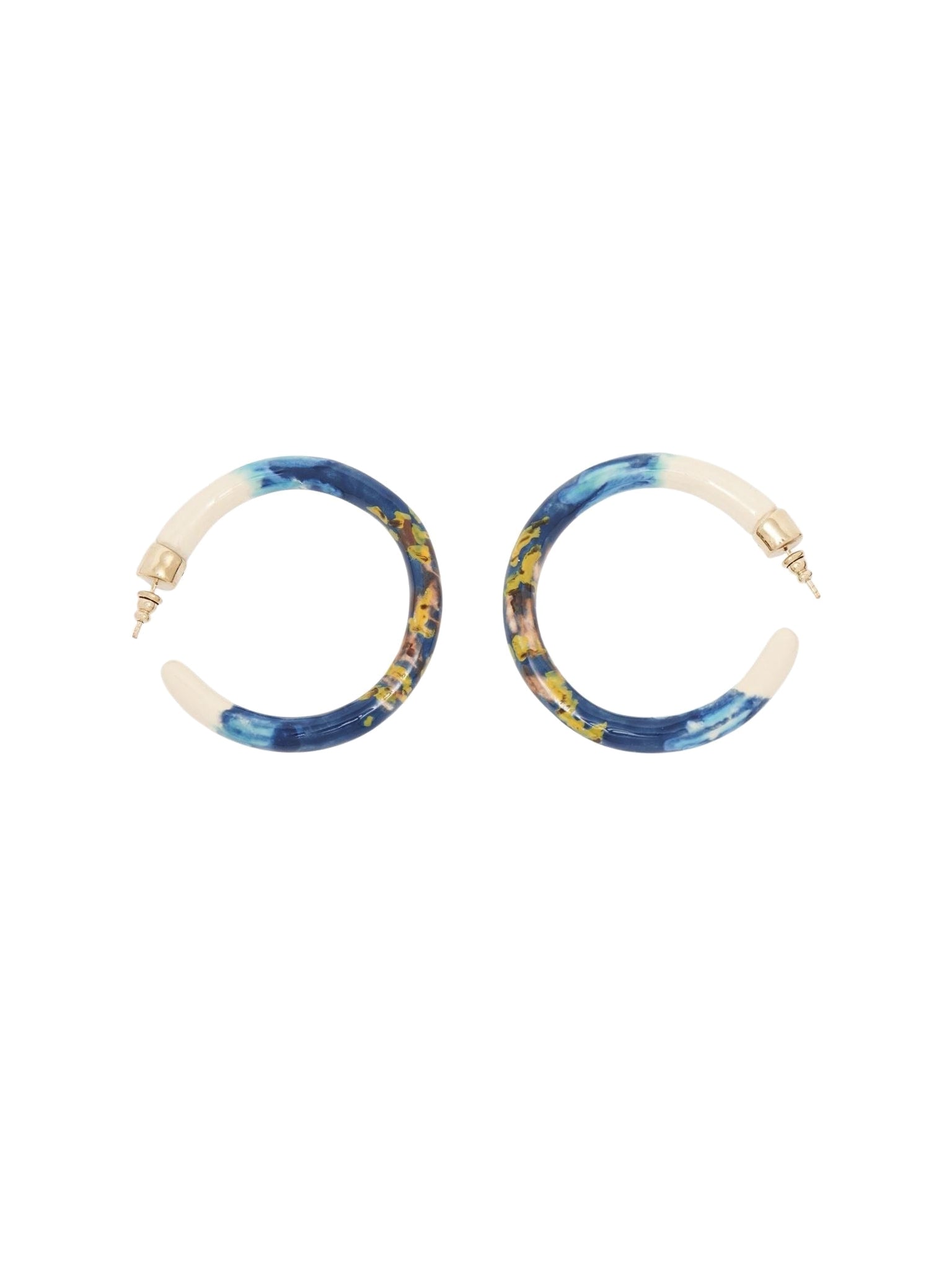 Boucles d’oreilles créoles en laiton - Blue & White