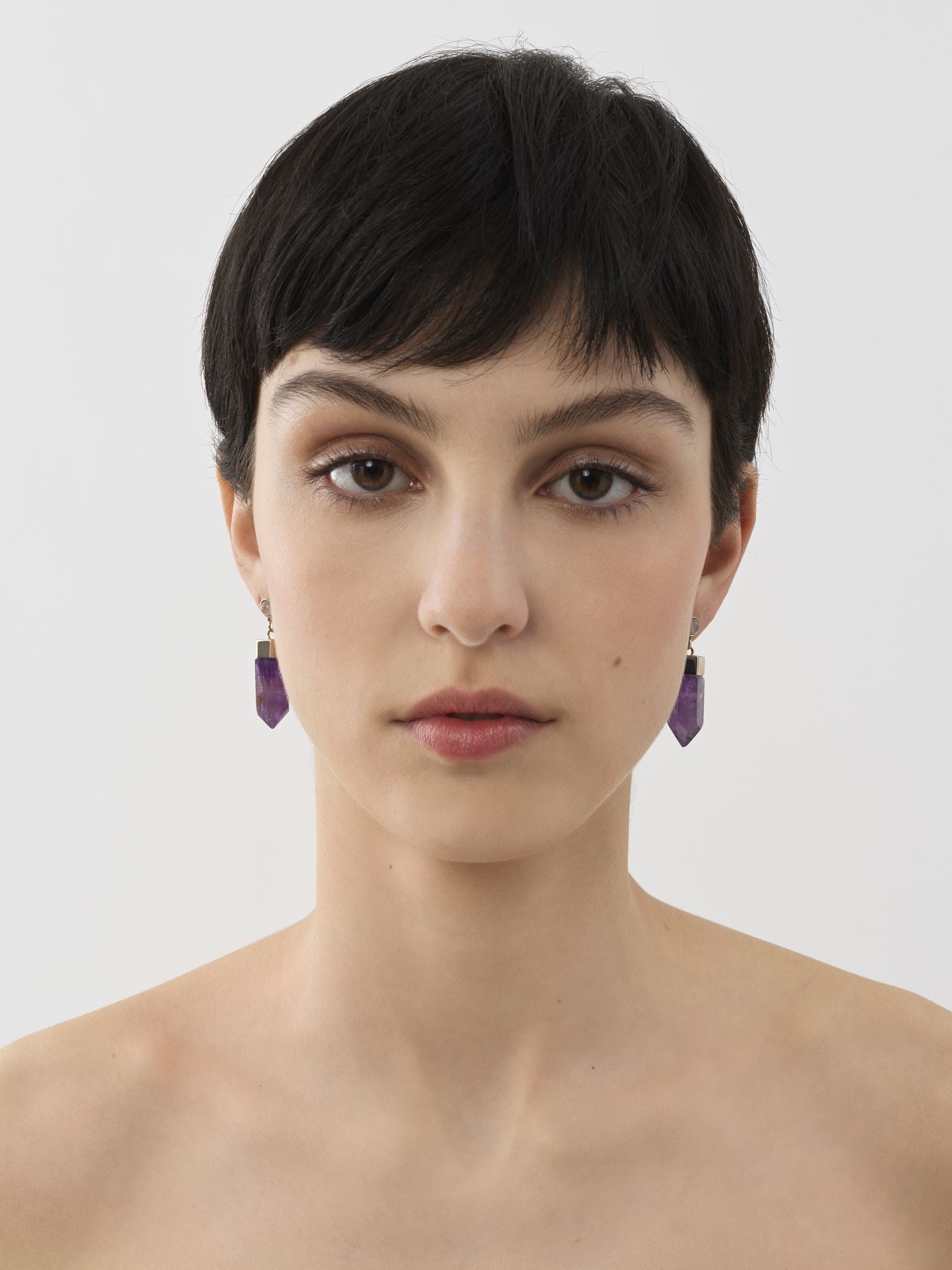 Boucles d’oreilles Jemma en laiton et pierre semi préçieuse - Purple & Pink