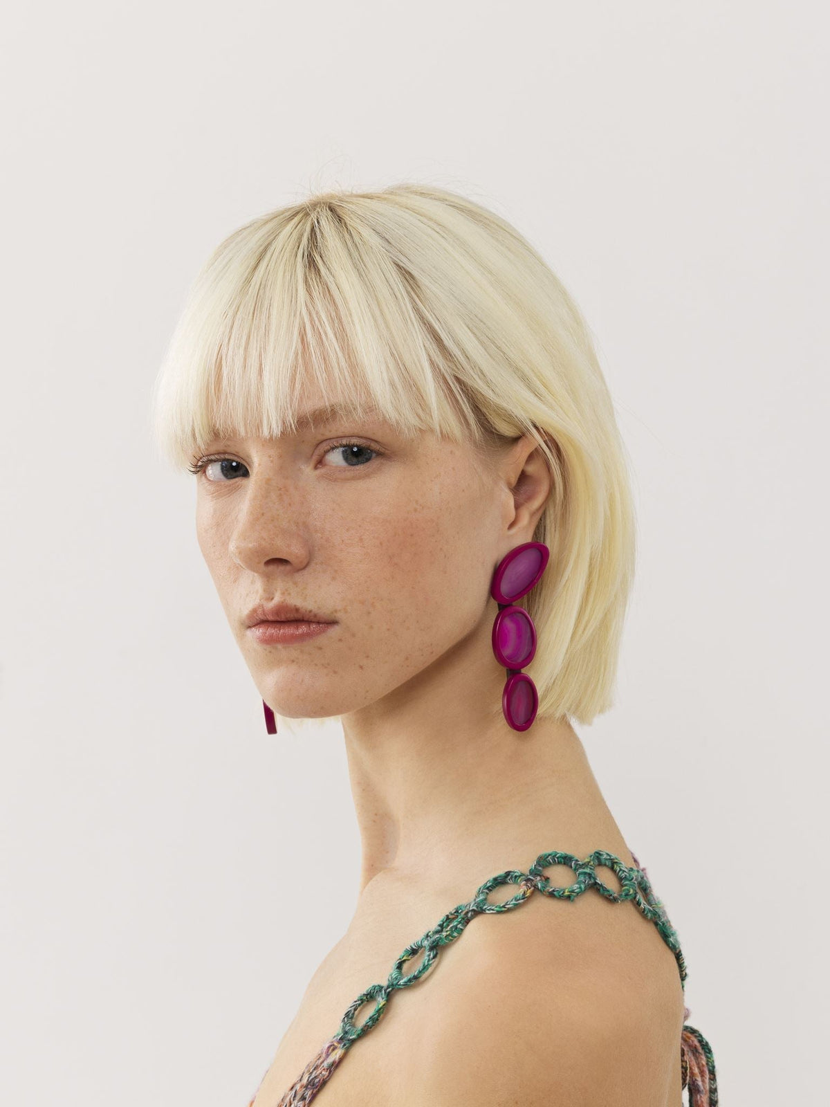 Boucles d’oreilles Jemma géode d'agate en laiton - Fuchsia Purple