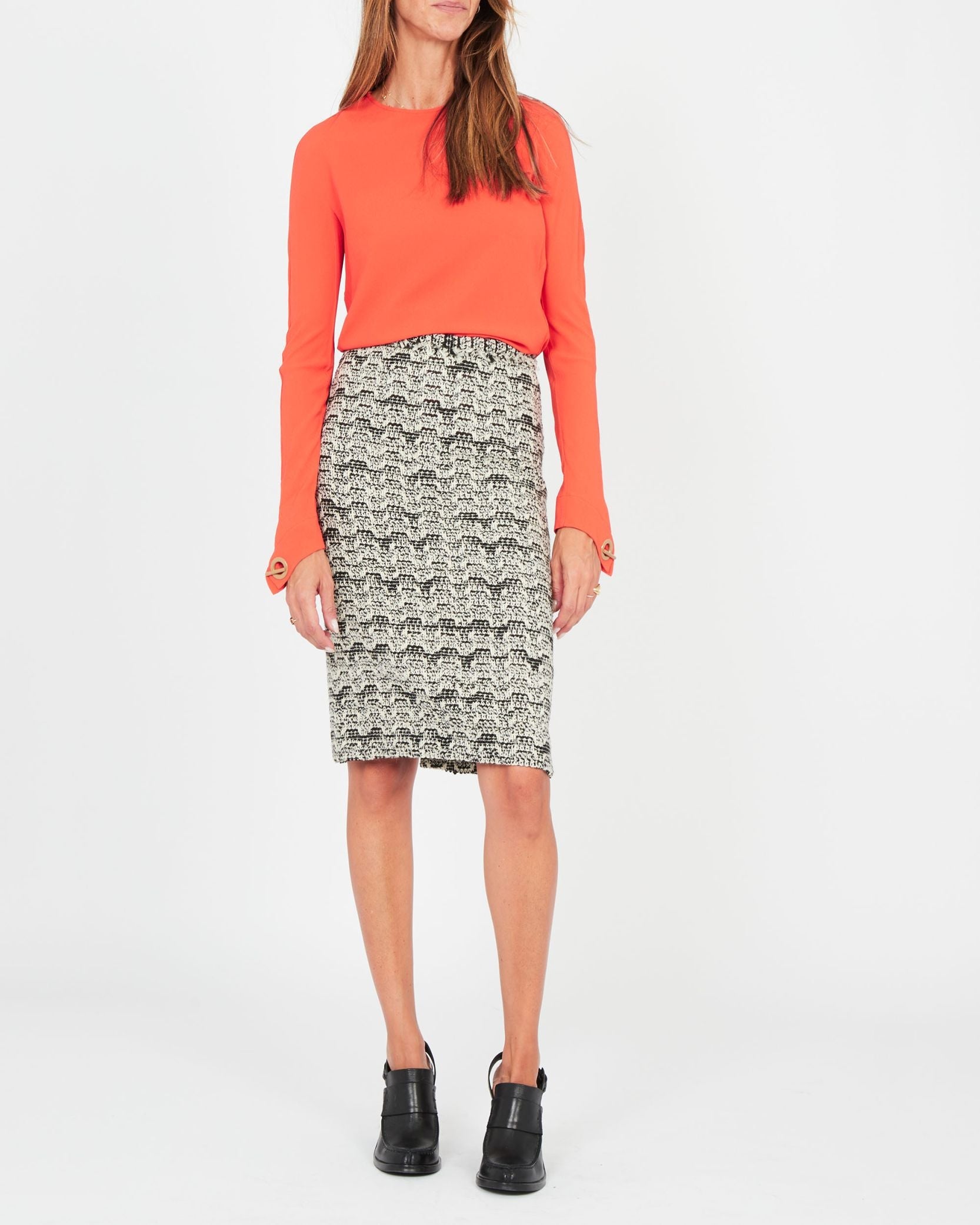Jupe crayon en tweed résille - Écru Noir