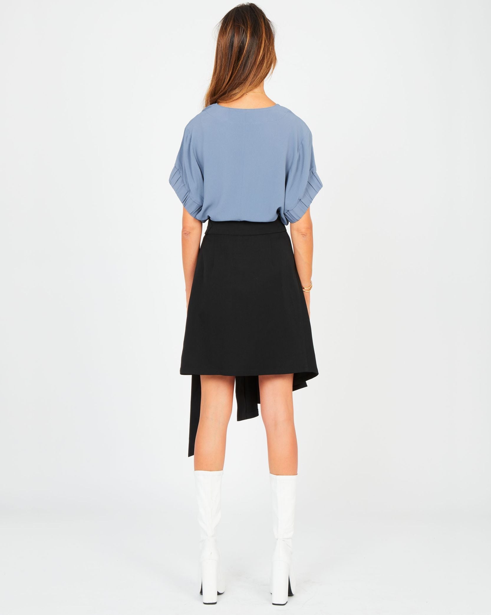 Jupe courte en gabardine de laine - Noir