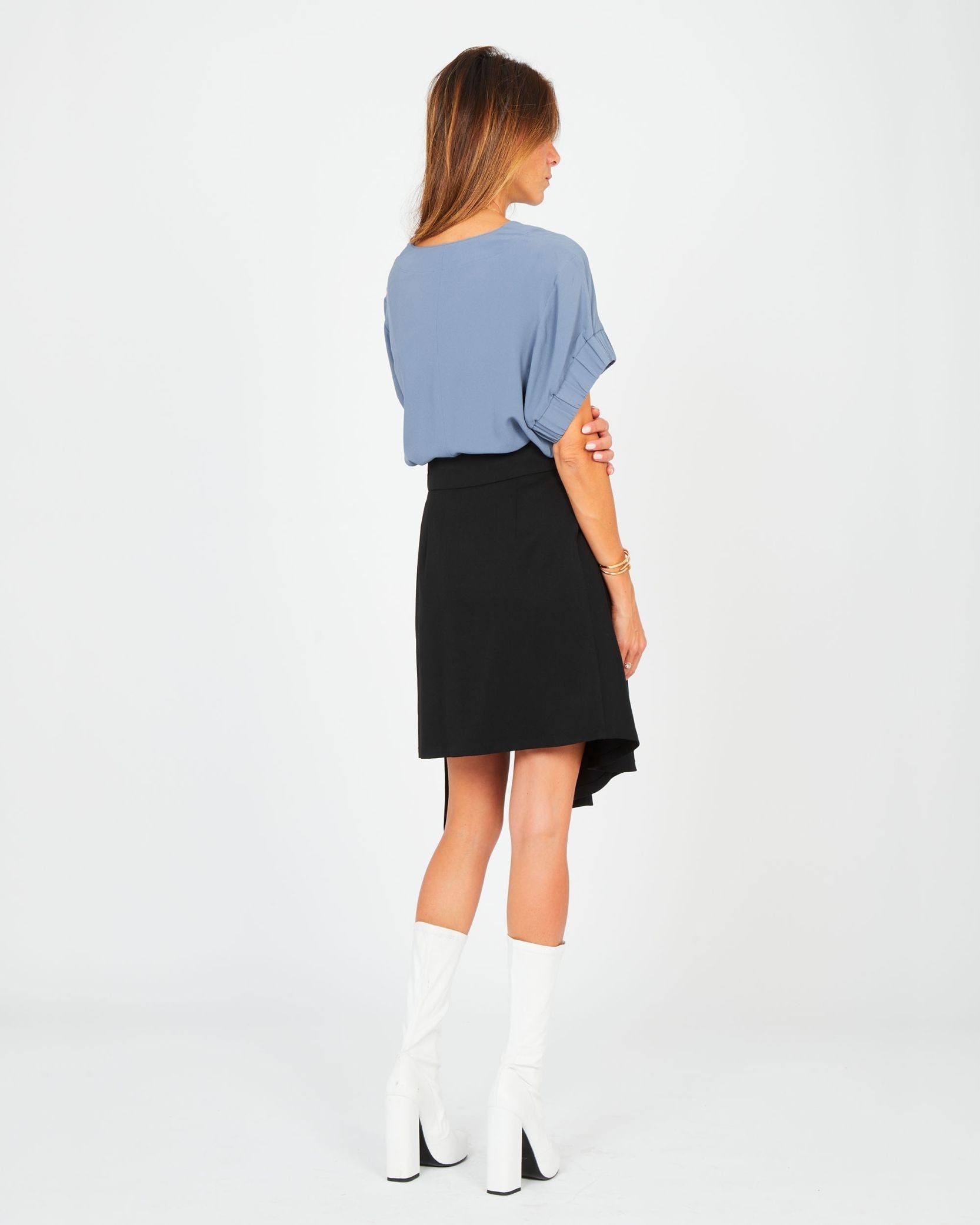 Jupe courte en gabardine de laine - Noir