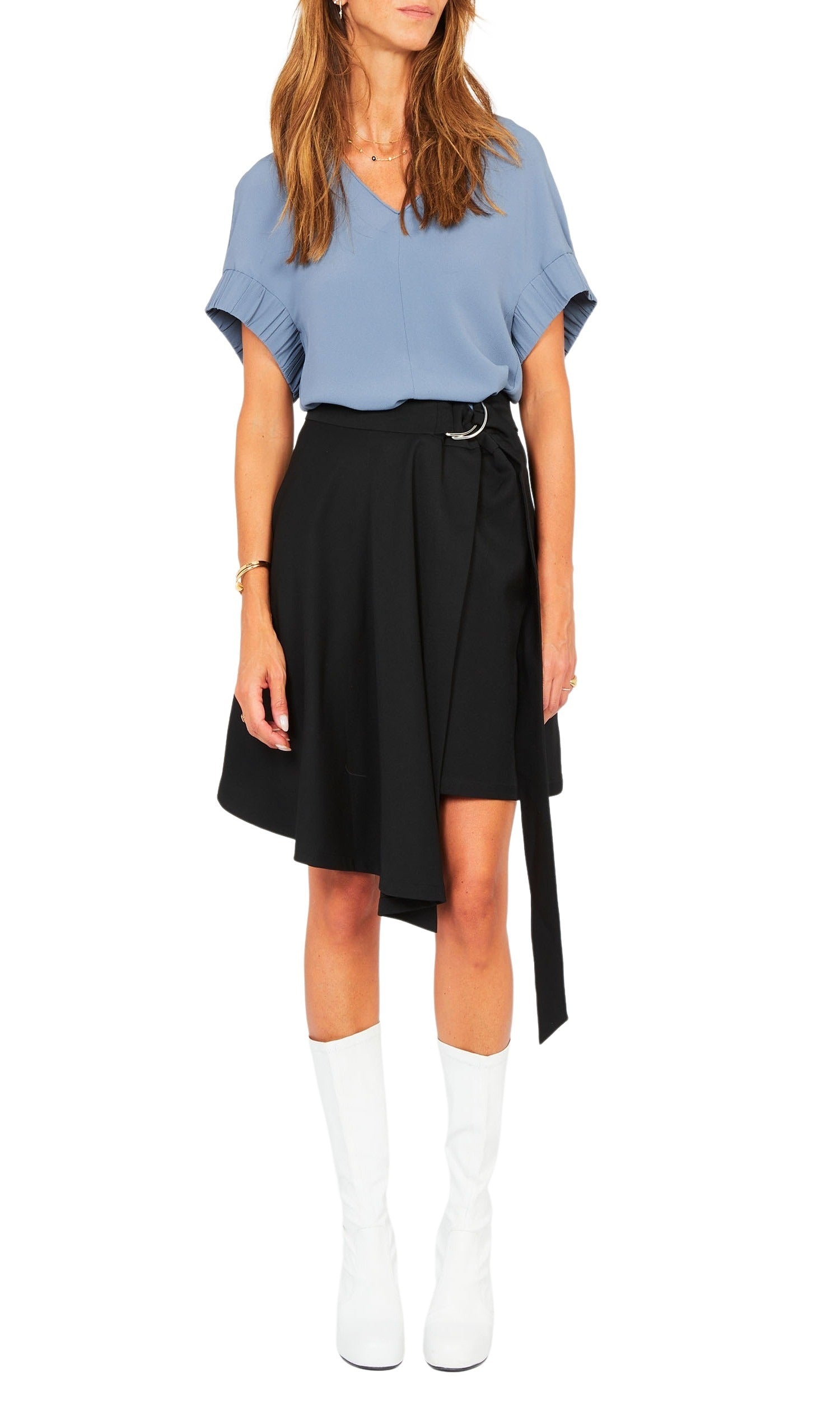 Jupe courte en gabardine de laine - Noir