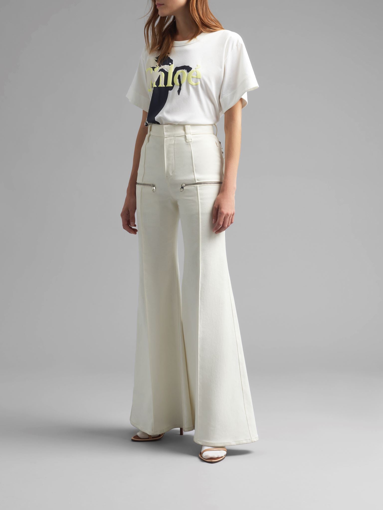 Pantalon évasé à zip - Dusty White