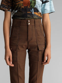 Pantalon évasé en laine à motif pied-de-poule - Orange & Green