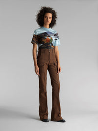 Pantalon évasé en laine à motif pied-de-poule - Orange & Green