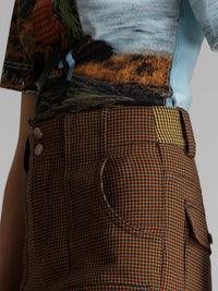 Pantalon évasé en laine à motif pied-de-poule - Orange & Green