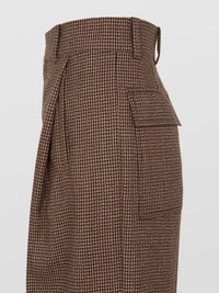 Pantalon large en laine à motif pied-de-poule - Forest Brown