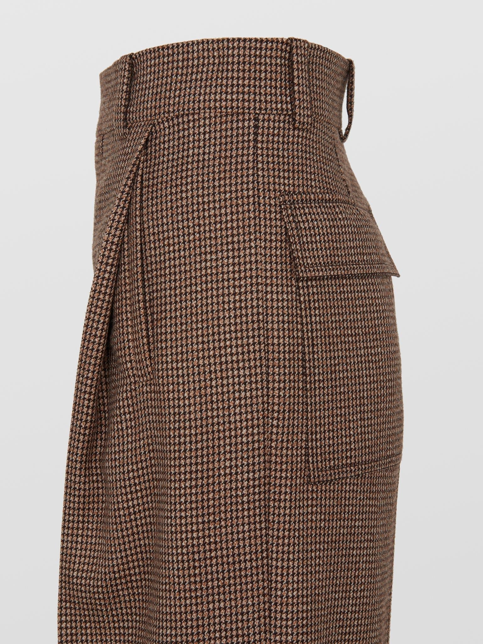 Pantalon large en laine à motif pied-de-poule - Forest Brown