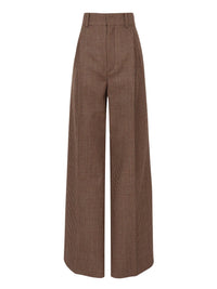 Pantalon large en laine à motif pied-de-poule - Forest Brown