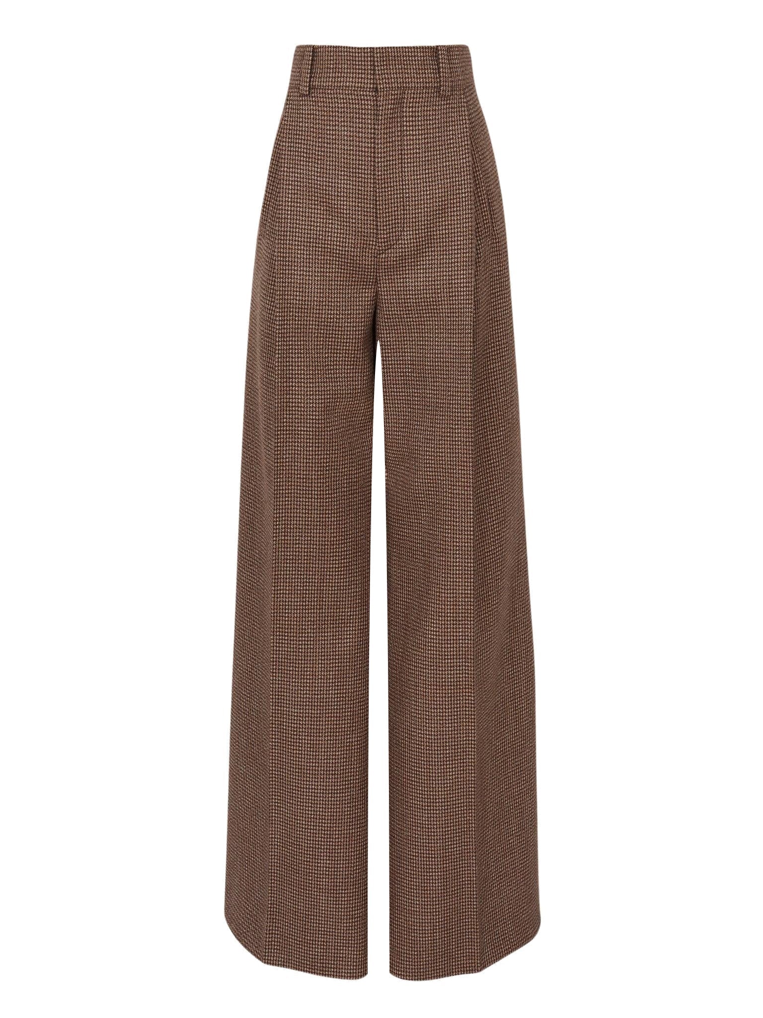 Pantalon large en laine à motif pied-de-poule - Forest Brown