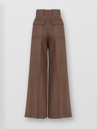 Pantalon large en laine à motif pied-de-poule - Forest Brown