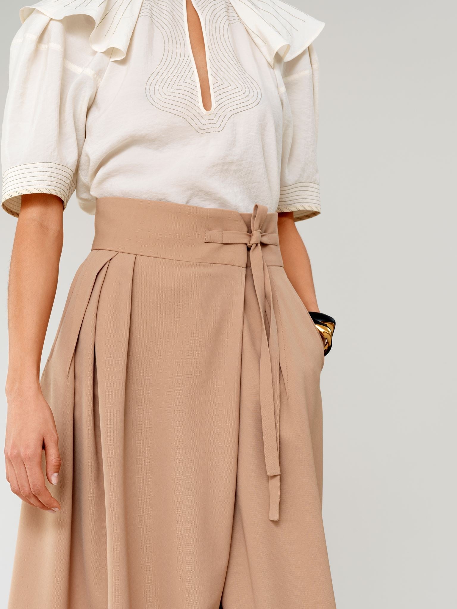 Pantalon sarouel court en laine - Soft Tan