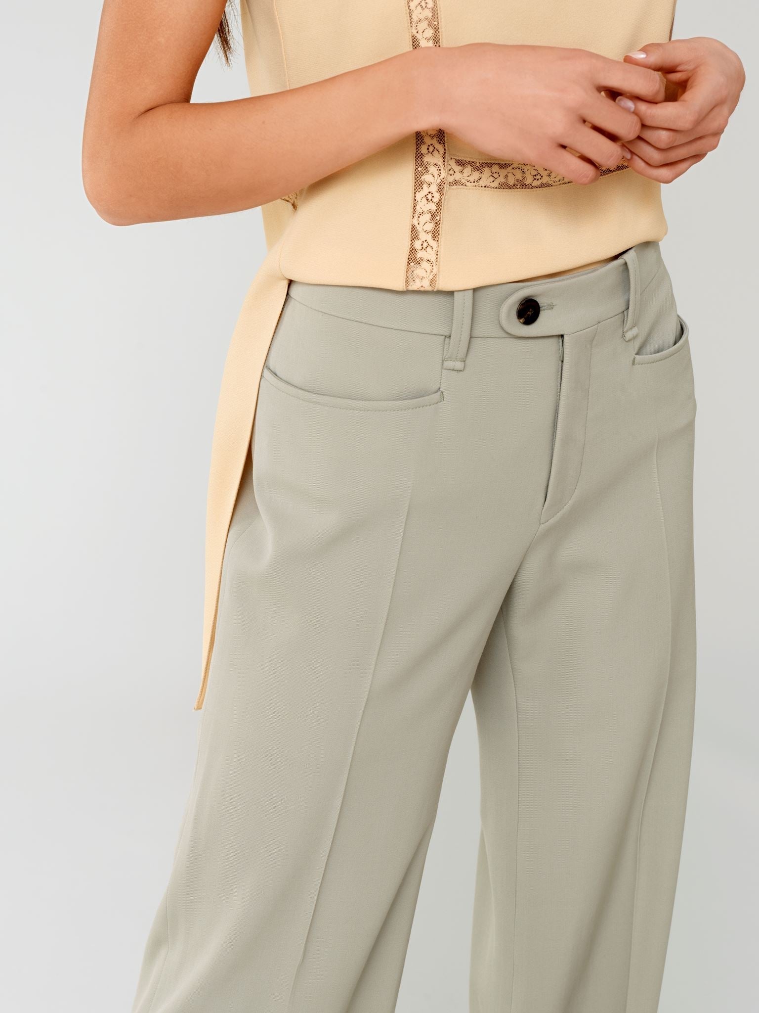 Pantalon évasé en laine grain de poudre légère - Limpid Green