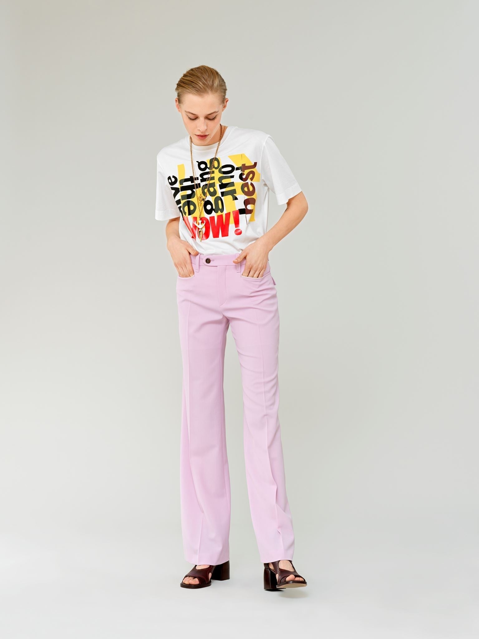 Pantalon évasé en laine grain de poudre légère - Sweet Lilac