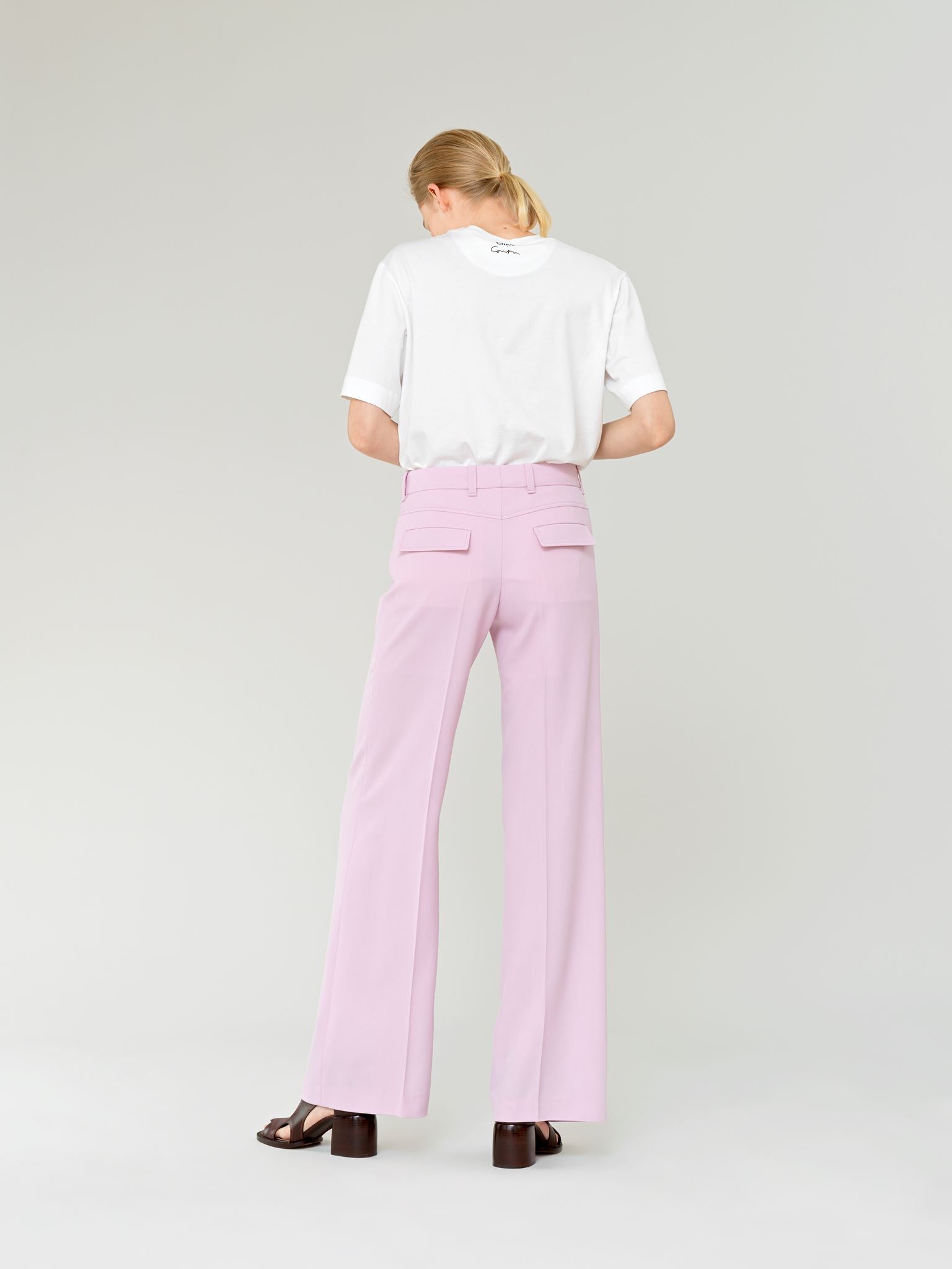Pantalon évasé en laine grain de poudre légère - Sweet Lilac