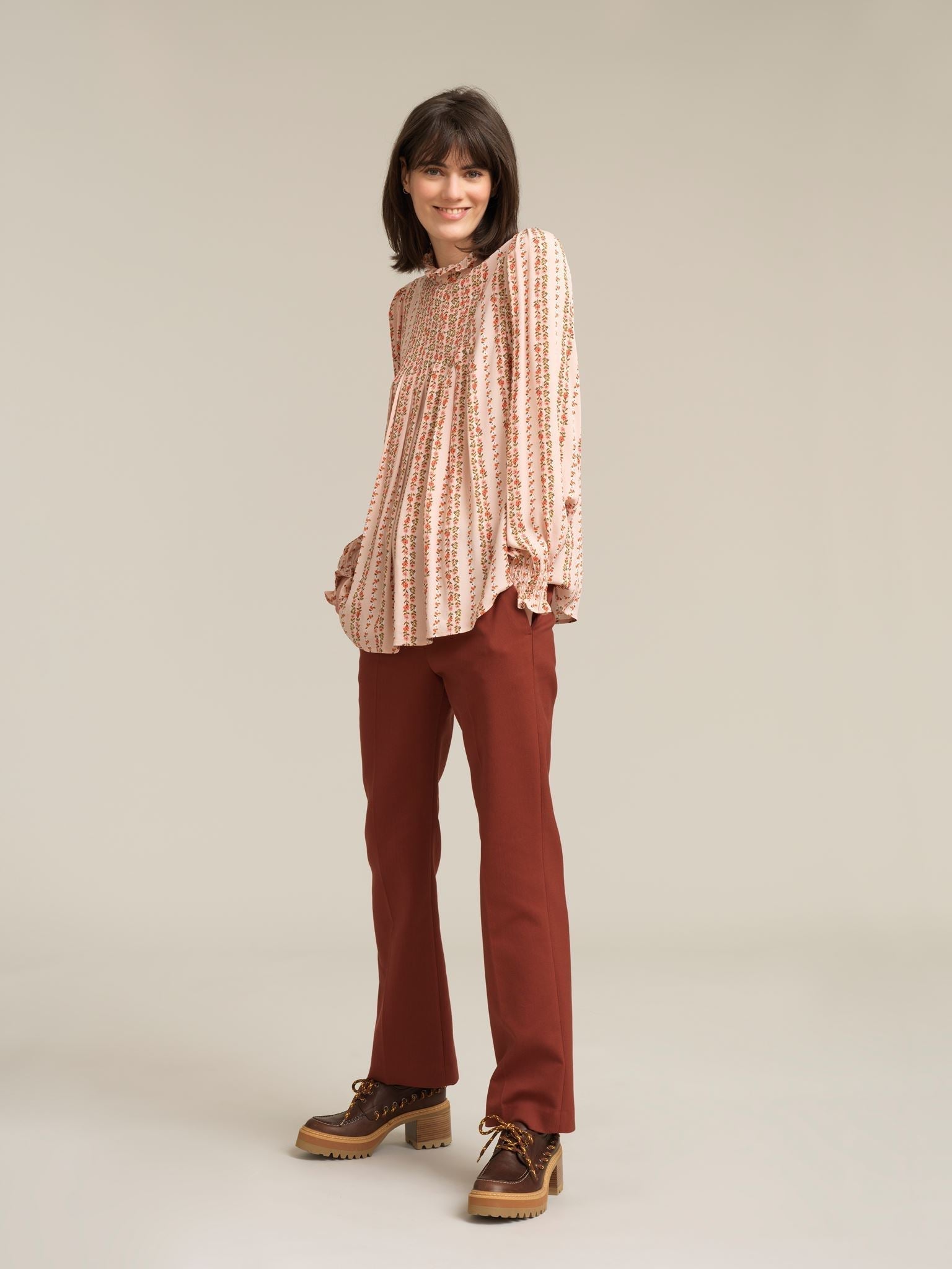 Pantalon droit en coton mélangé - Copper Brown