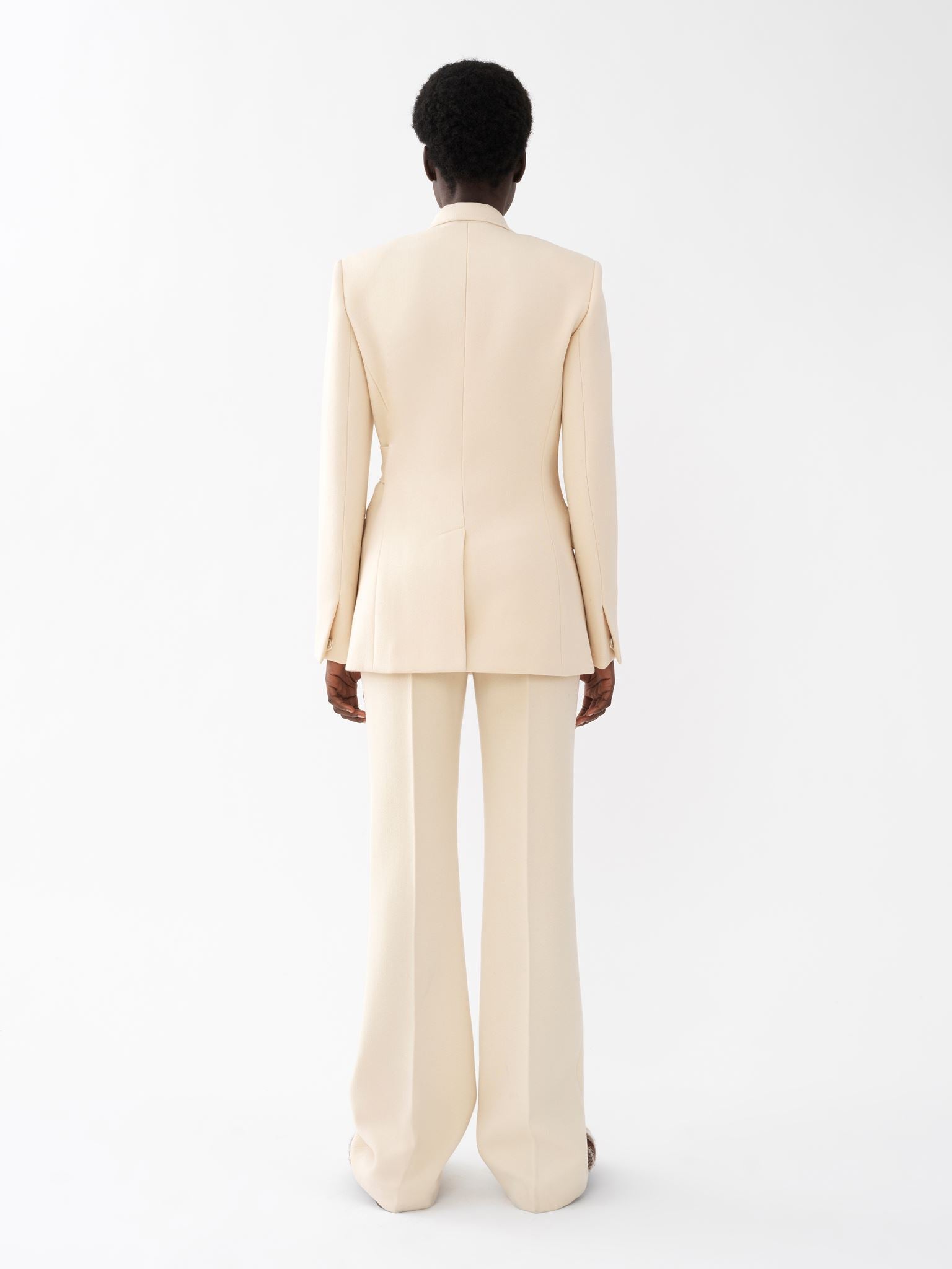 Pantalon droit en twill de laine - Seedpearl Beige