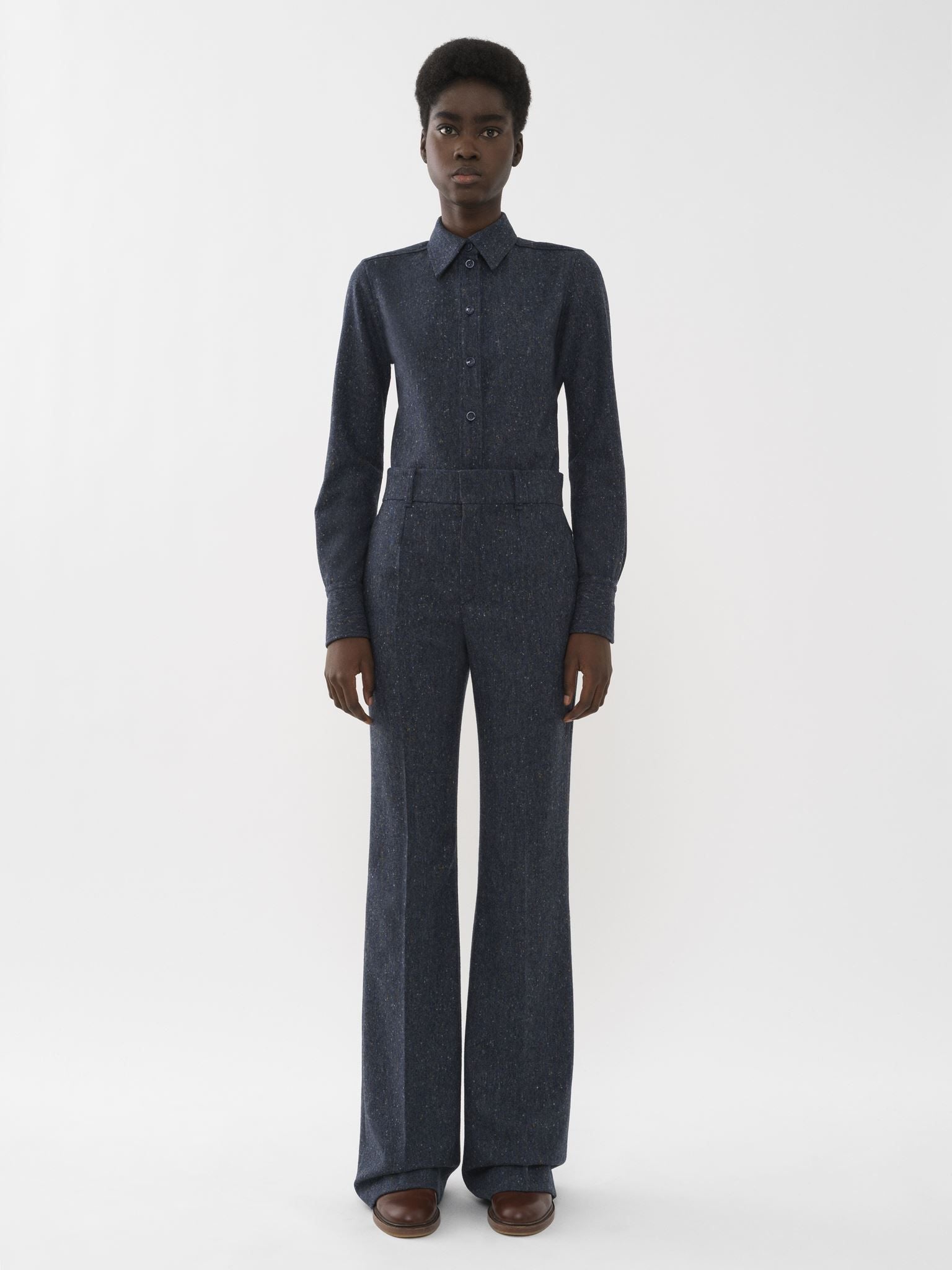 Pantalon évasé en laine - Dusky Blue