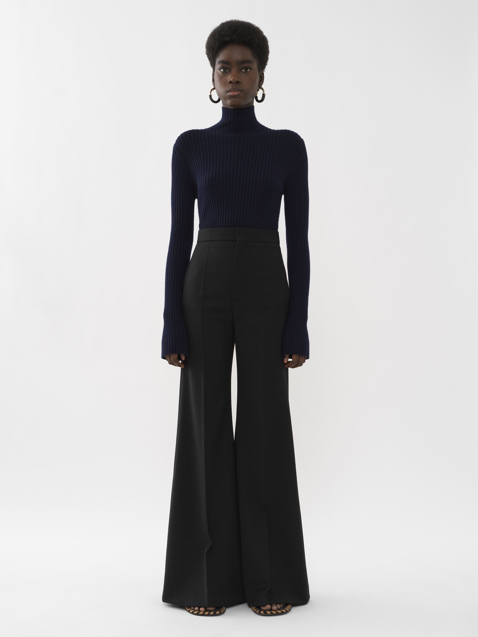 Pantalon évasé en soie - Noir