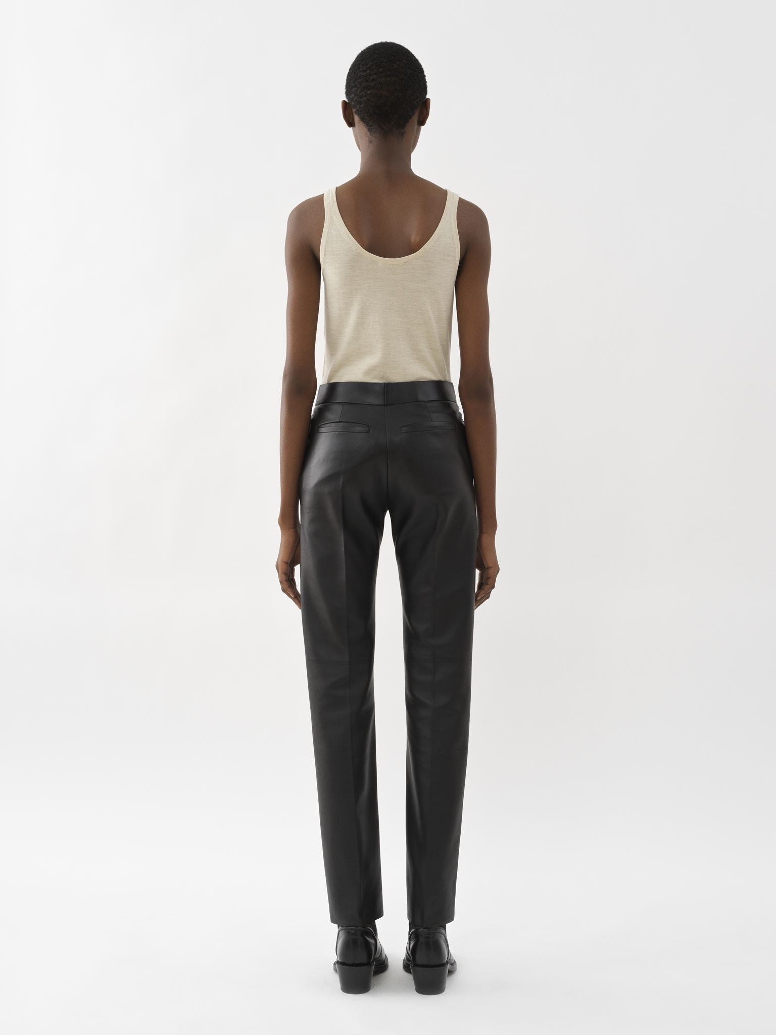 Pantalon cigarette en cuir - Noir