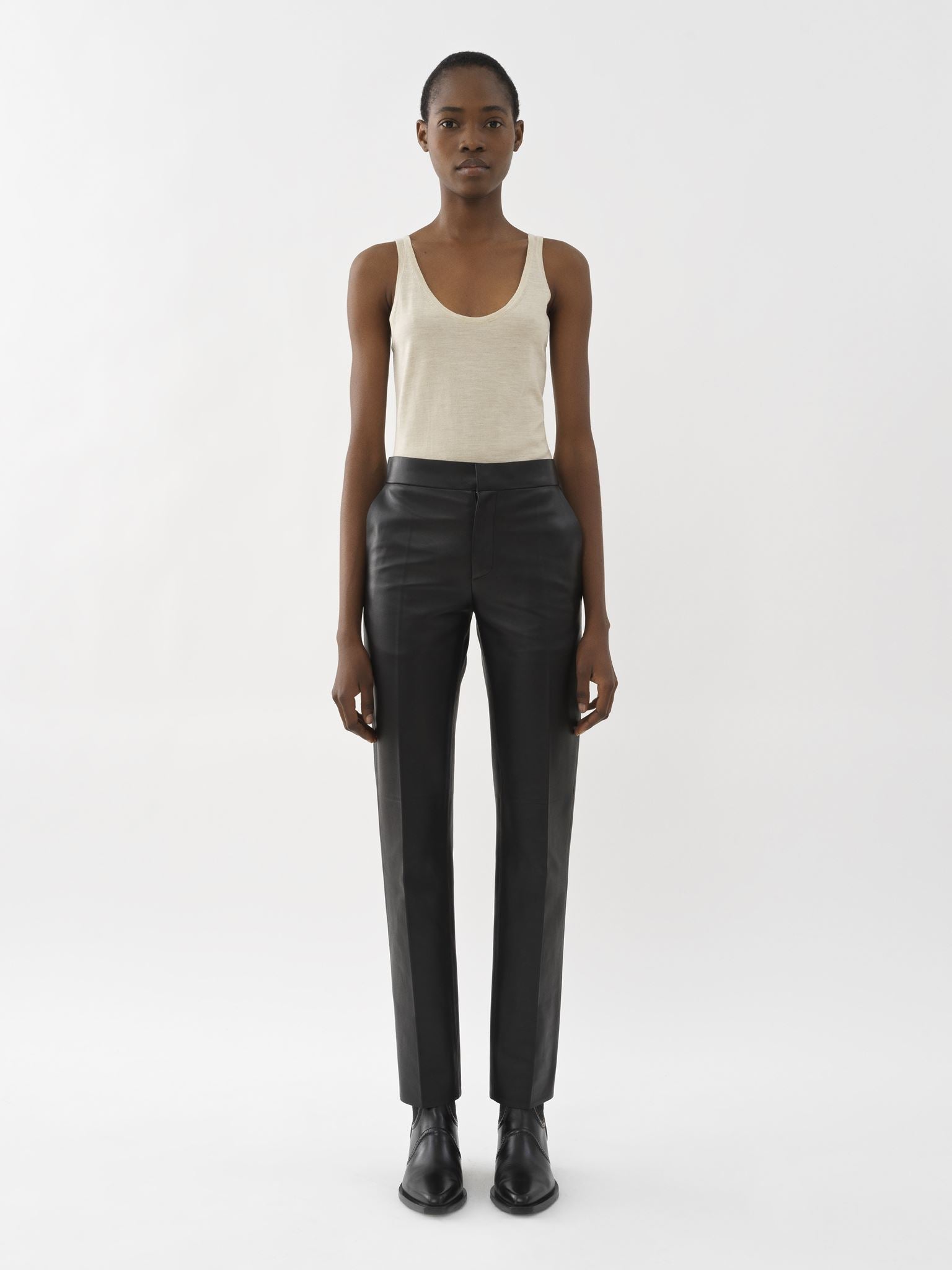 Pantalon cigarette en cuir - Noir