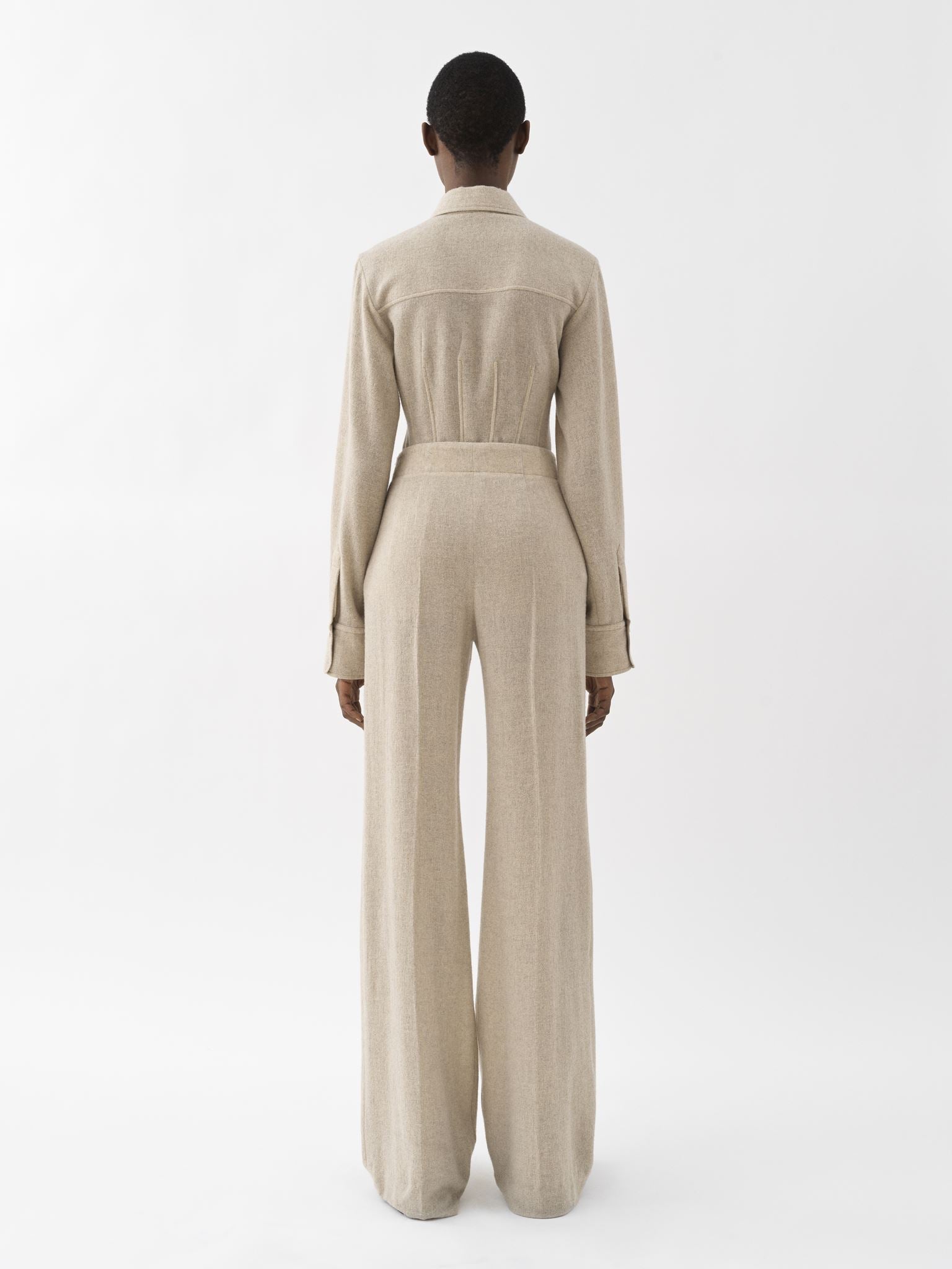 Pantalon large en laine - Kaki Sable
