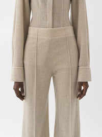 Pantalon large en laine - Kaki Sable