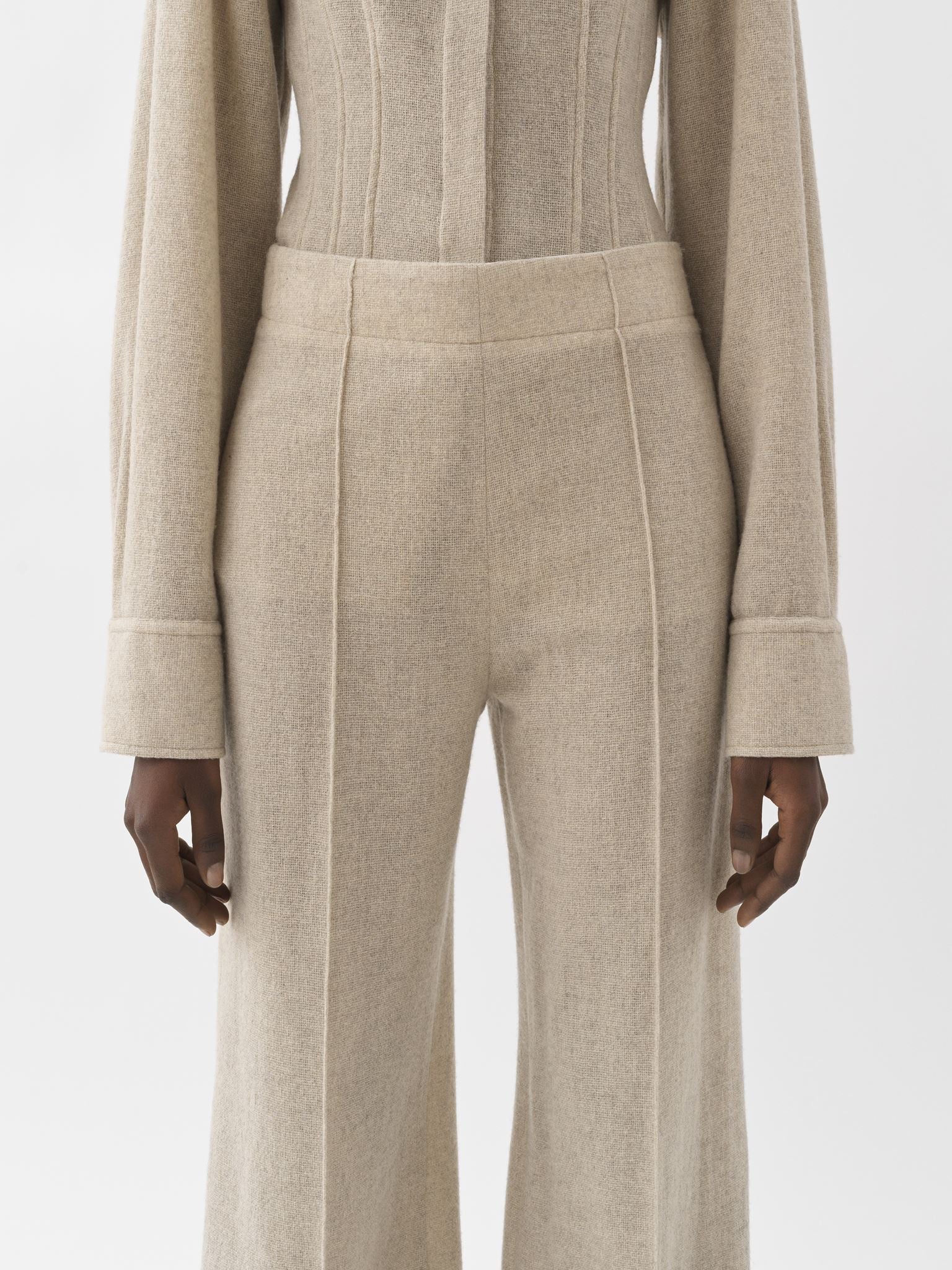 Pantalon large en laine - Kaki Sable