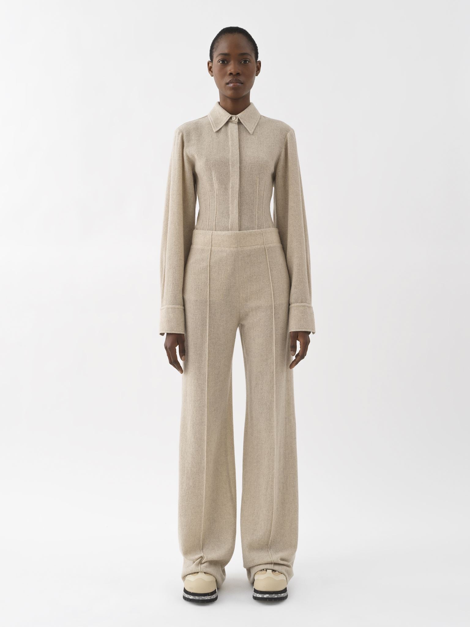 Pantalon large en laine - Kaki Sable