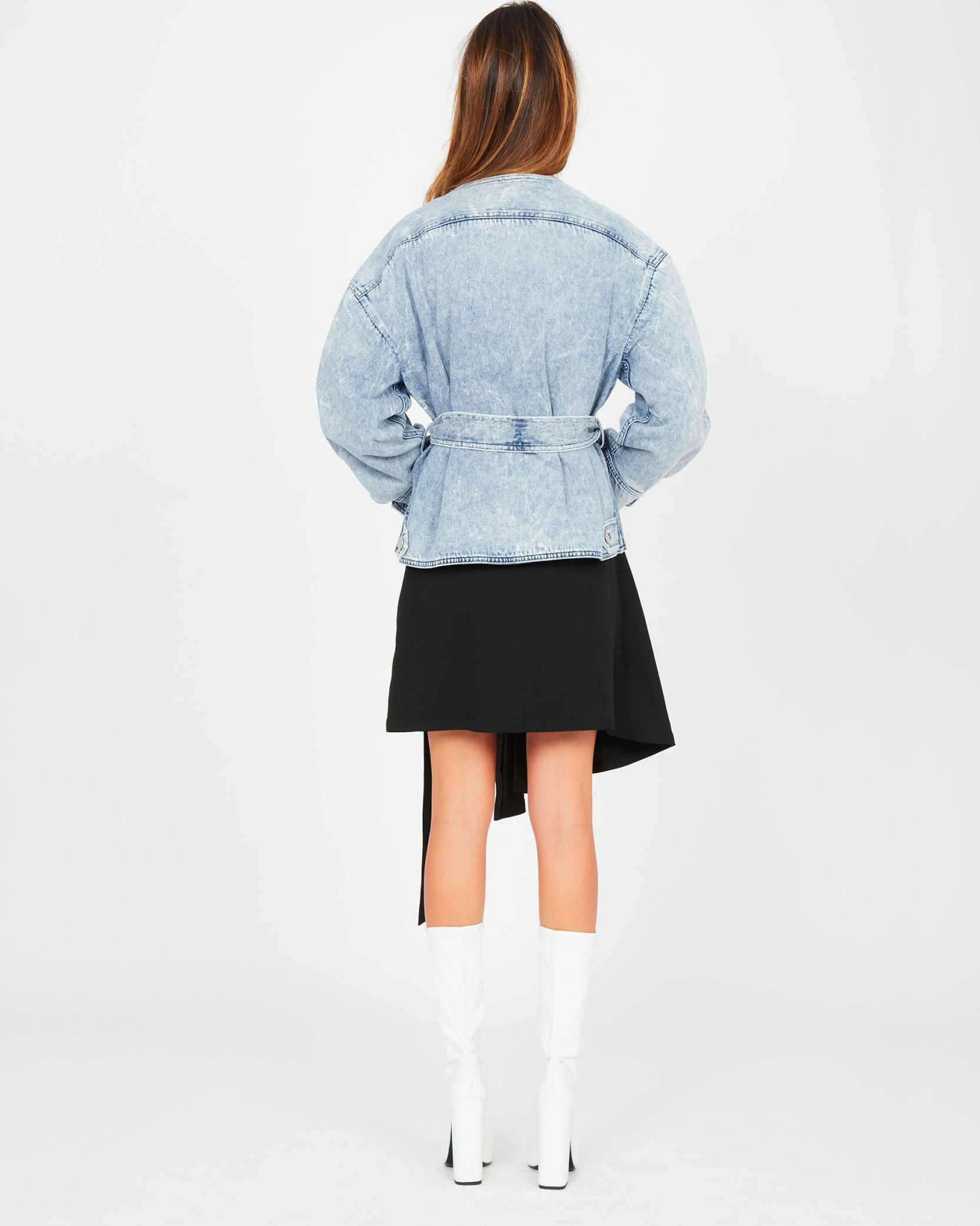 Veste trapèze en denim délavé - Bleu Clair