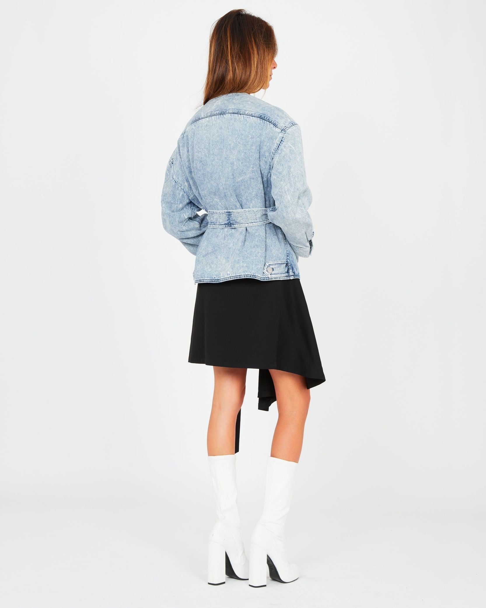 Veste trapèze en denim délavé - Bleu Clair