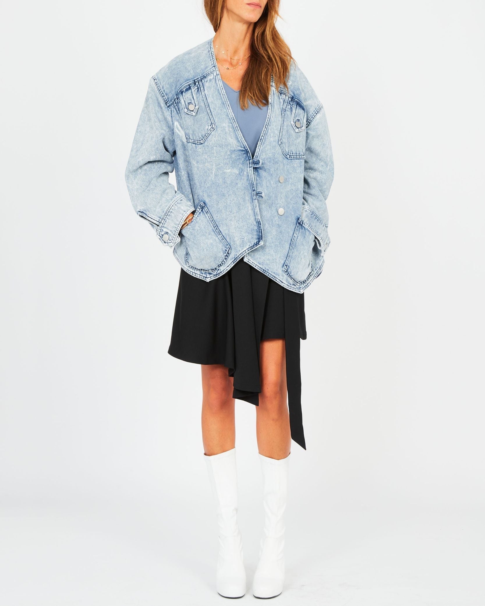 Veste trapèze en denim délavé - Bleu Clair