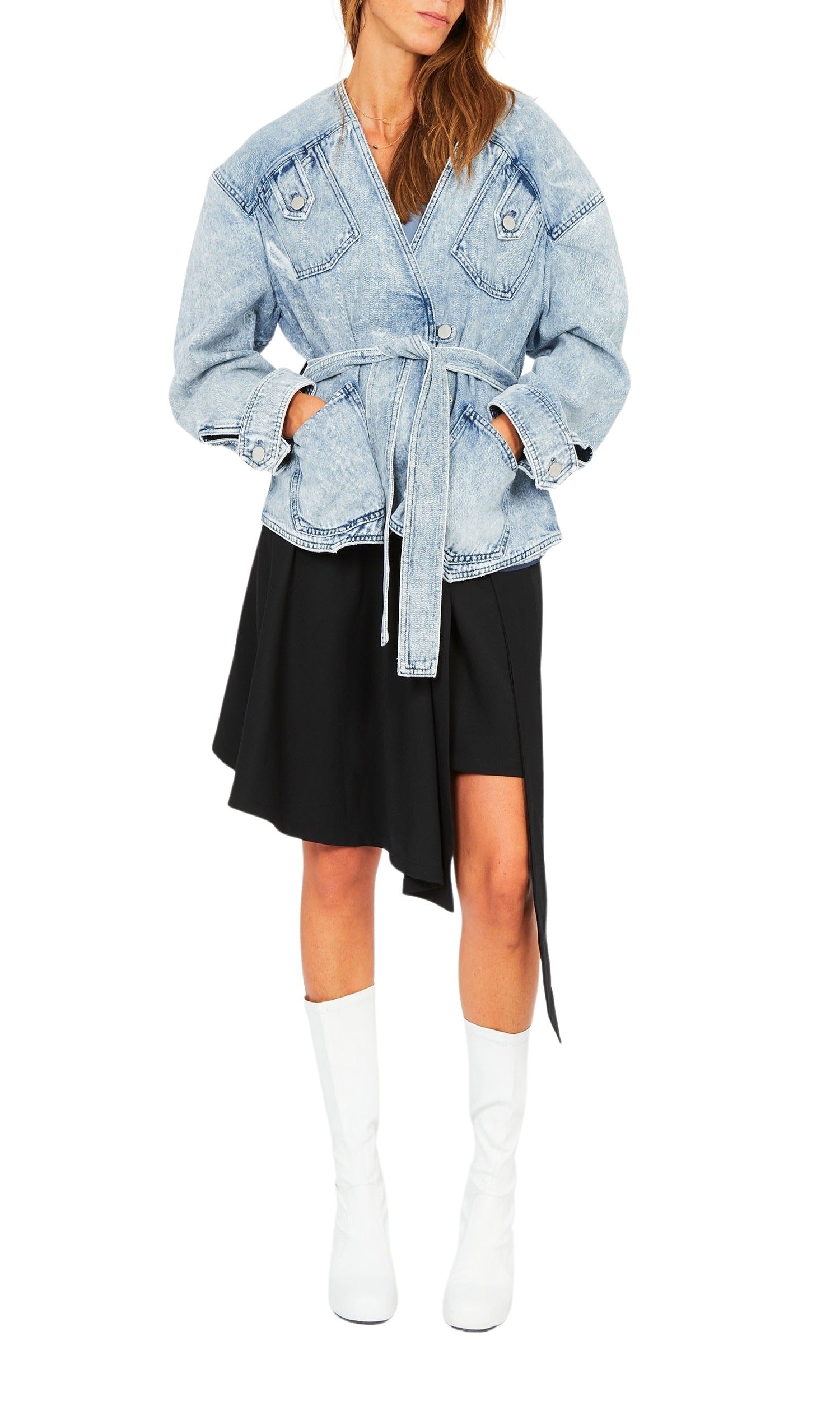 Veste trapèze en denim délavé - Bleu Clair