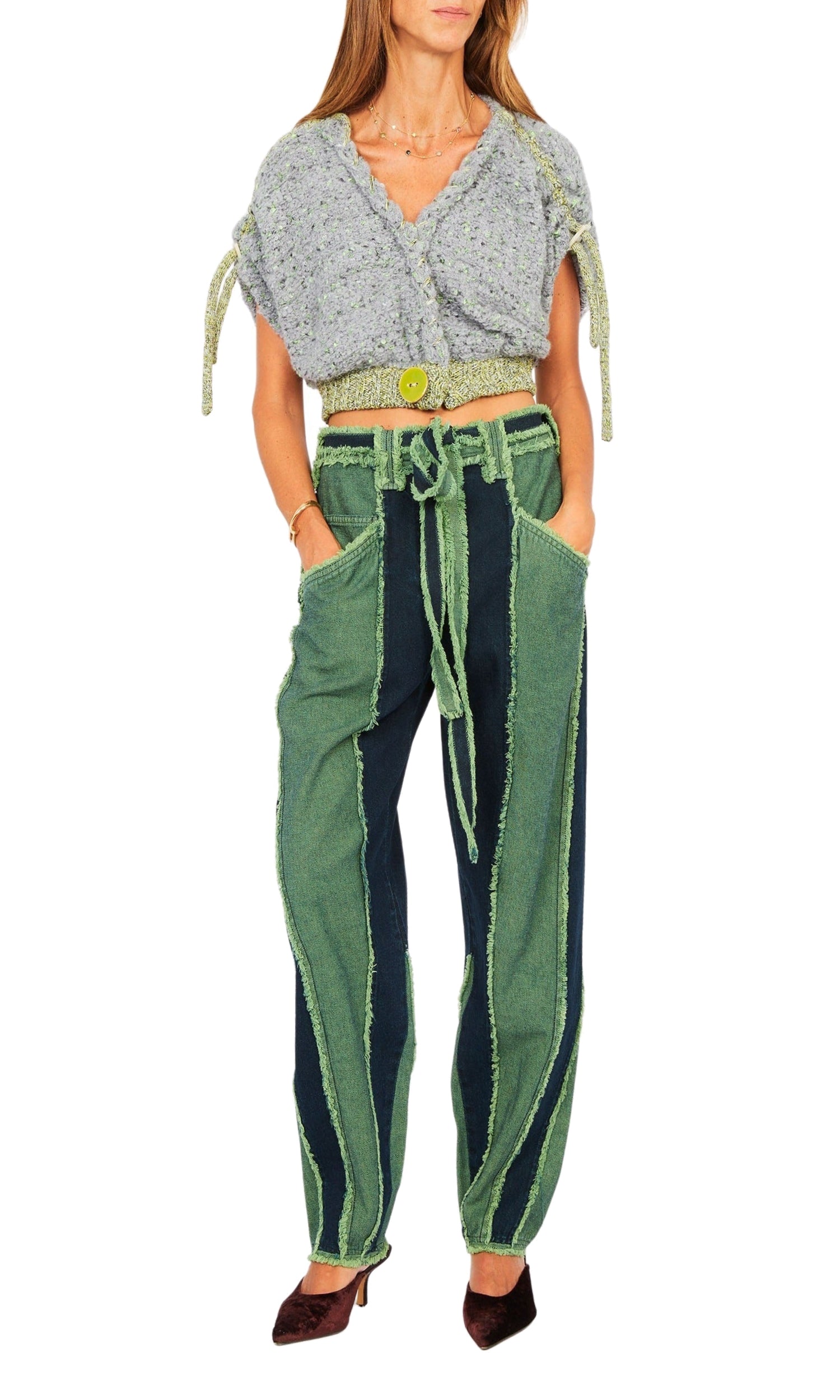Jean à découpes - Indigo Grass Green
