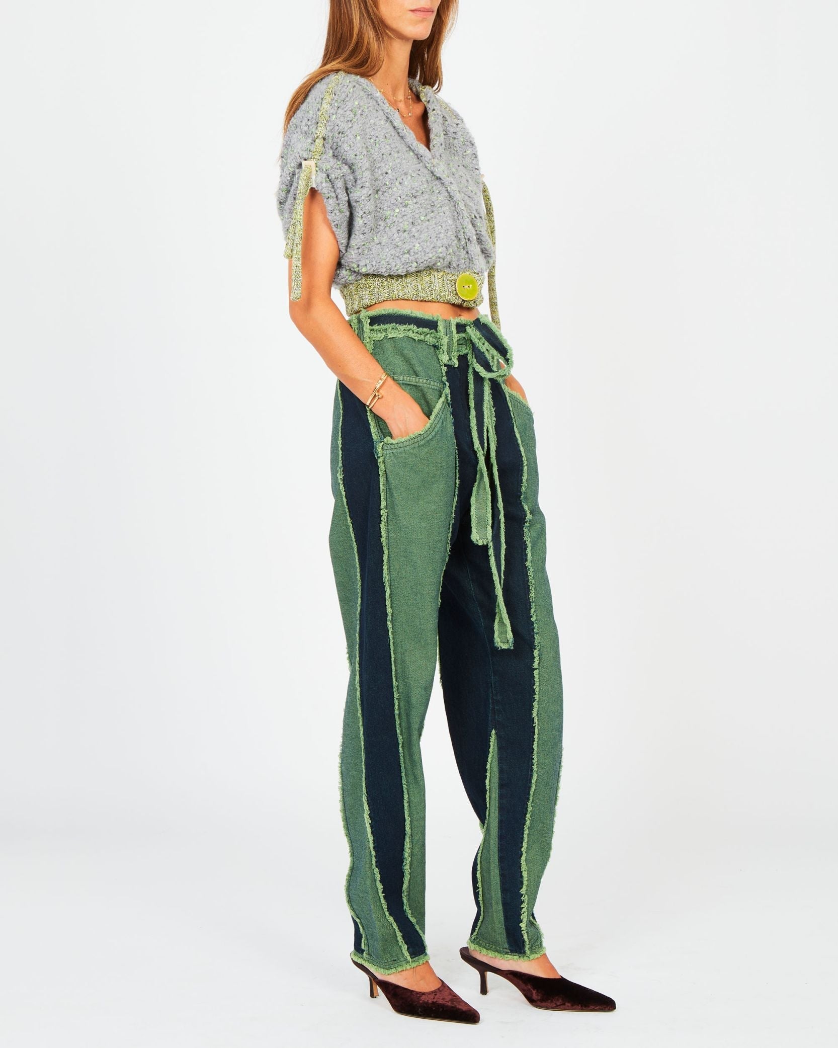 Jean à découpes - Indigo Grass Green