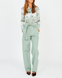 Pantalon carotte ceinturé en jean - Vert Pâle