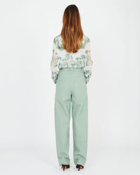 Pantalon carotte ceinturé en jean - Vert Pâle