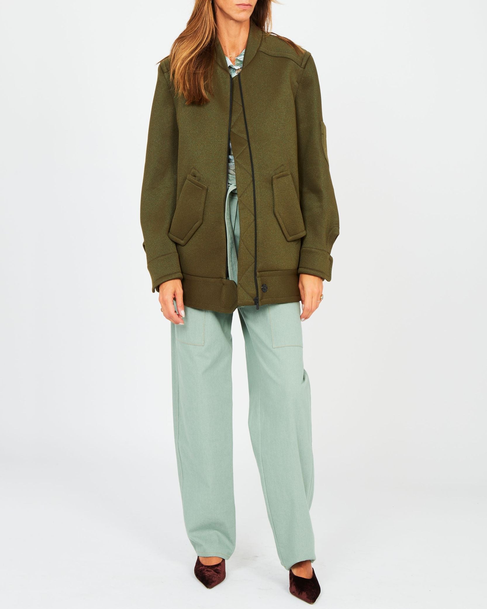 Pantalon carotte ceinturé en jean - Vert Pâle